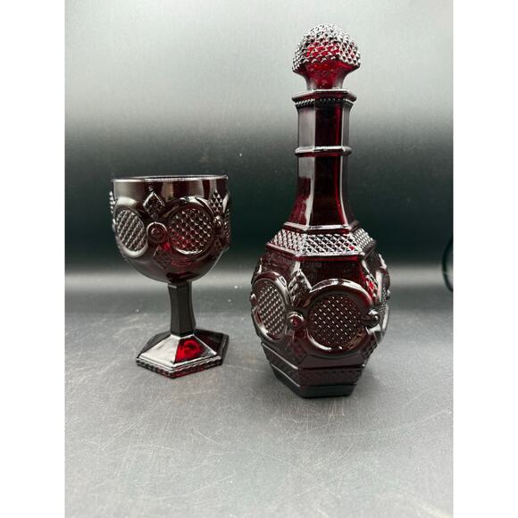 Vintage Avon Ruby Red 1876 Cape Cod 3 Wine Goblets w/Matching Decanter - Picture 8 of 8